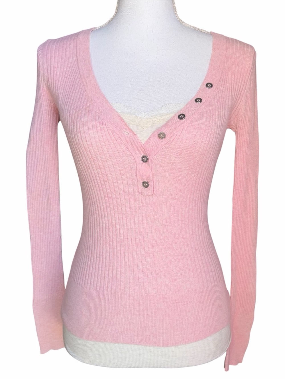 Y2K Aeropostale Henley Baby Pink Long Sleeve